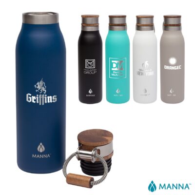 Manna 18 oz. Ascend Stainless Steel Water Bottle w/ Acacia Lid-1