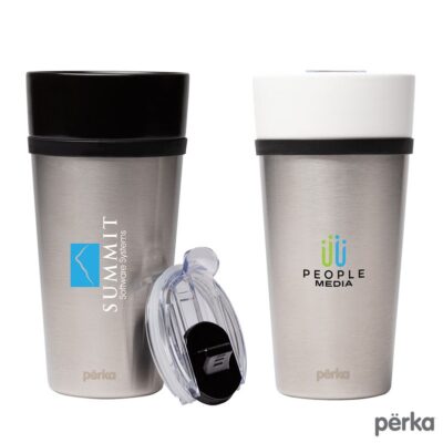 Perka Linden 14 oz. Double Wall Ceramic Tumbler w/ Stainless Steel Outer-1