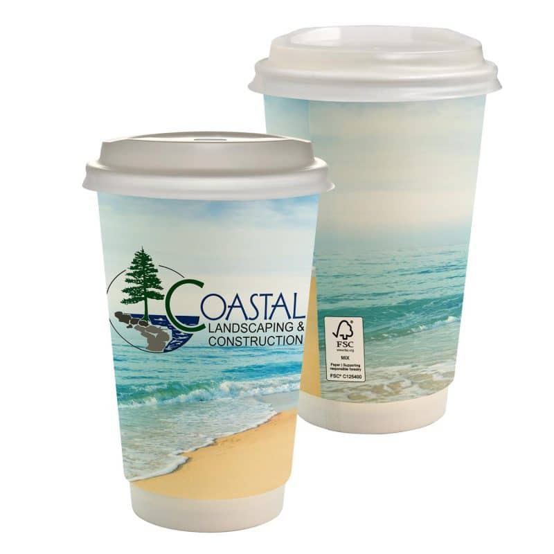 16 oz. Full Color Seaside Paper Cup With Lid-1