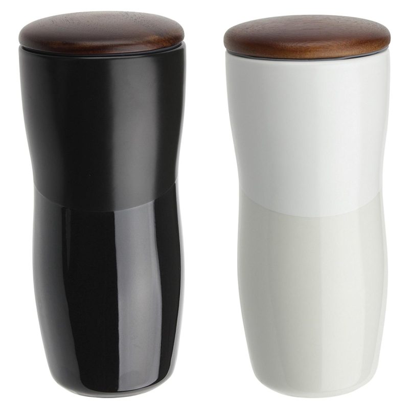 Adriano 12 oz Double-wall Ceramic Tumbler with Wood Lid-2