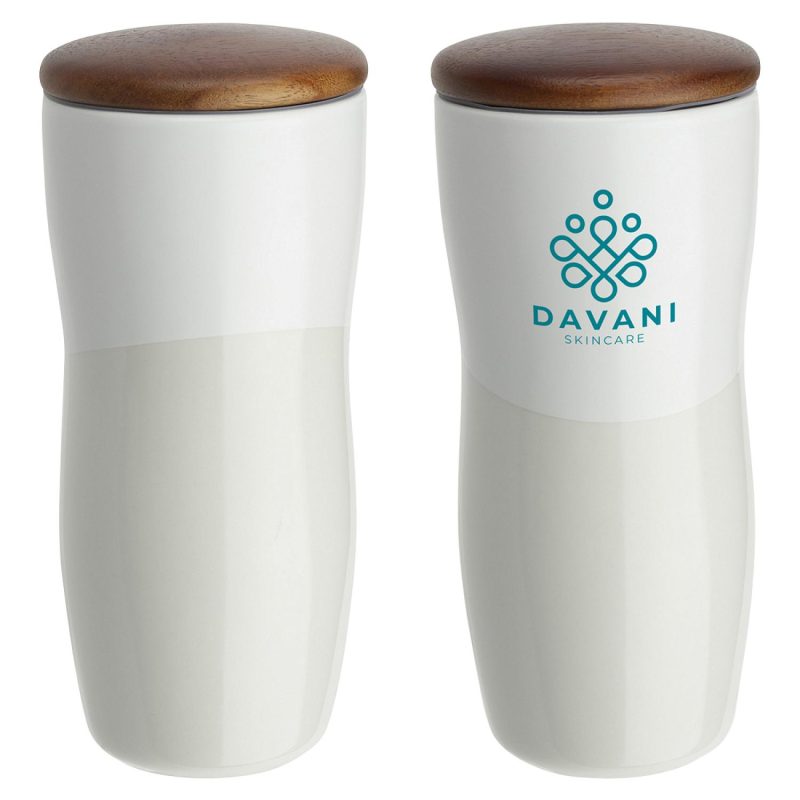 Adriano 12 oz Double-wall Ceramic Tumbler with Wood Lid-5