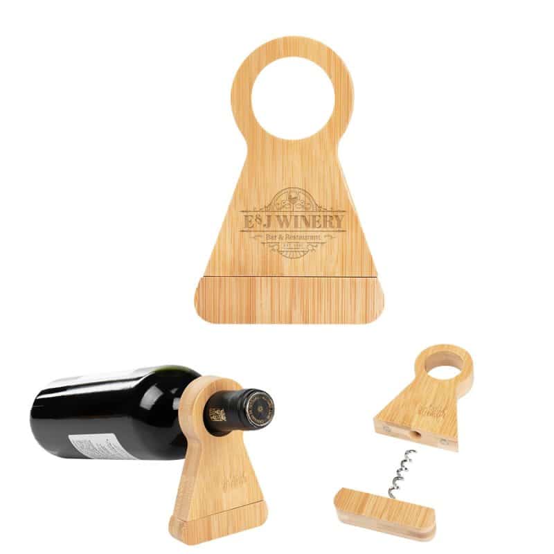 Bamboo Wine Bottle Stand With Corkscrew-1