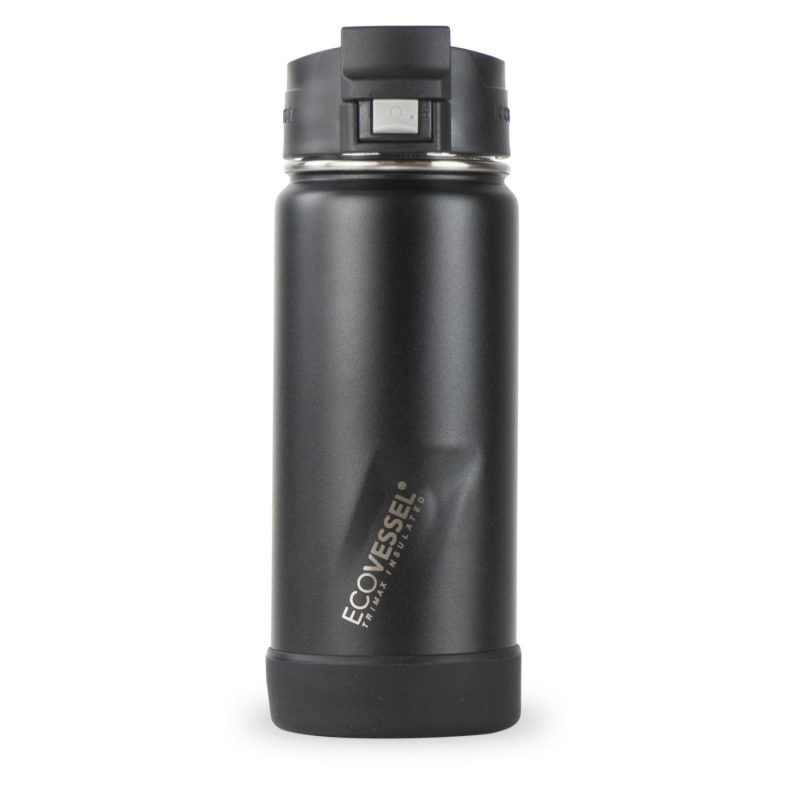 EcoVessel 16 Oz. Perk Insulated Coffee Travel Mug Tumbler w/Steel Tea Strainer In Black Shadow-1