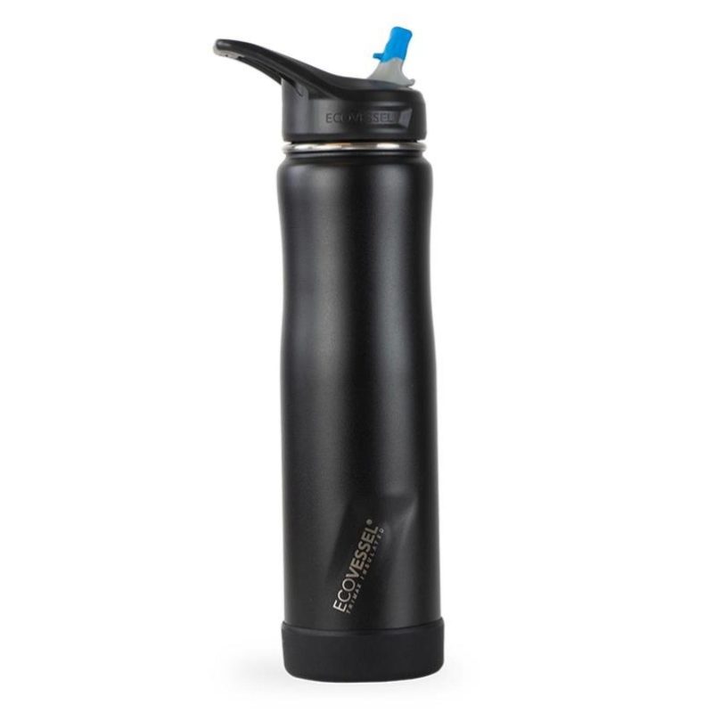 EcoVessel Summit 24 Oz Insulated Ss Straw Water Bottle - Black Shadow-1