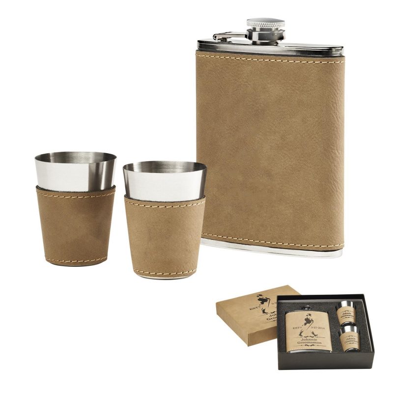 Leatherette Flask Set-4