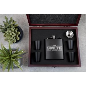 Black Flask Set in Rosewood Box-1