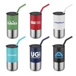 16 Oz. Double Wall Tumbler w/Silicone Sip Steel Straw-1