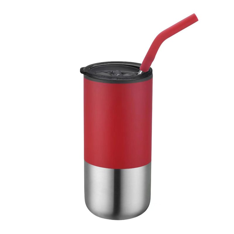16 Oz. Double Wall Tumbler w/Silicone Sip Steel Straw-4