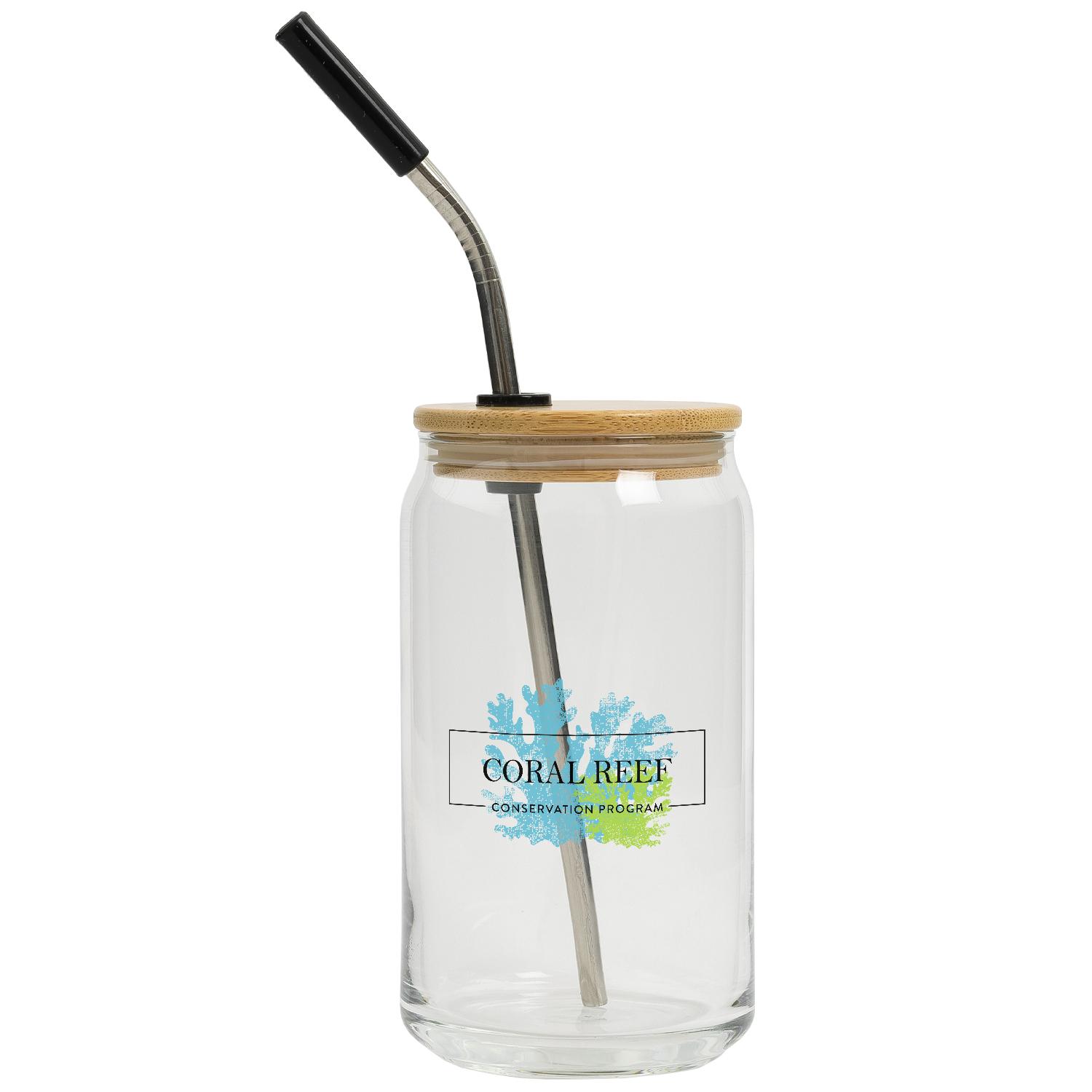 16 Oz. Full Color Can Glass With Bamboo Lid-1