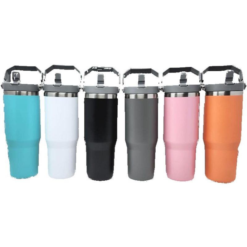30 Oz. Vacuum Insulated Stainless Steel Tumbler w/Copper Lining & Straw Handle Lid-3