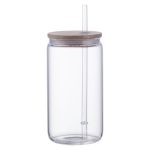Doto 18 oz Glass Jar w/ Straw & Bamboo Lid-2