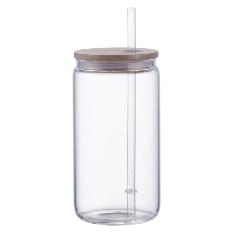 Doto 18 oz Glass Jar w/ Straw & Bamboo Lid-2