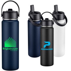 27oz. Stainless Steel Thermal Water Bottle with Flip Straw & Silicone Base-1