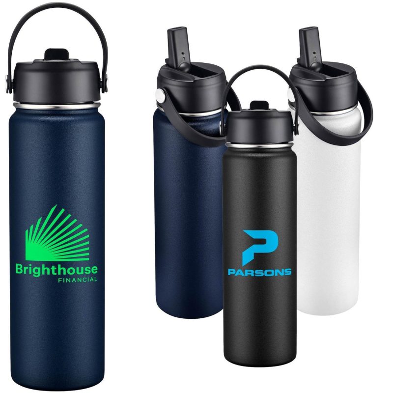 27oz. Stainless Steel Thermal Water Bottle with Flip Straw & Silicone Base-1