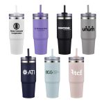 30 Oz. Dual Wall Stainless Steel Tumbler w/Clear Lid-1